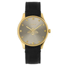Gucci G-Timeless guldfarvet kvartsur med sort læderrem YA1264181