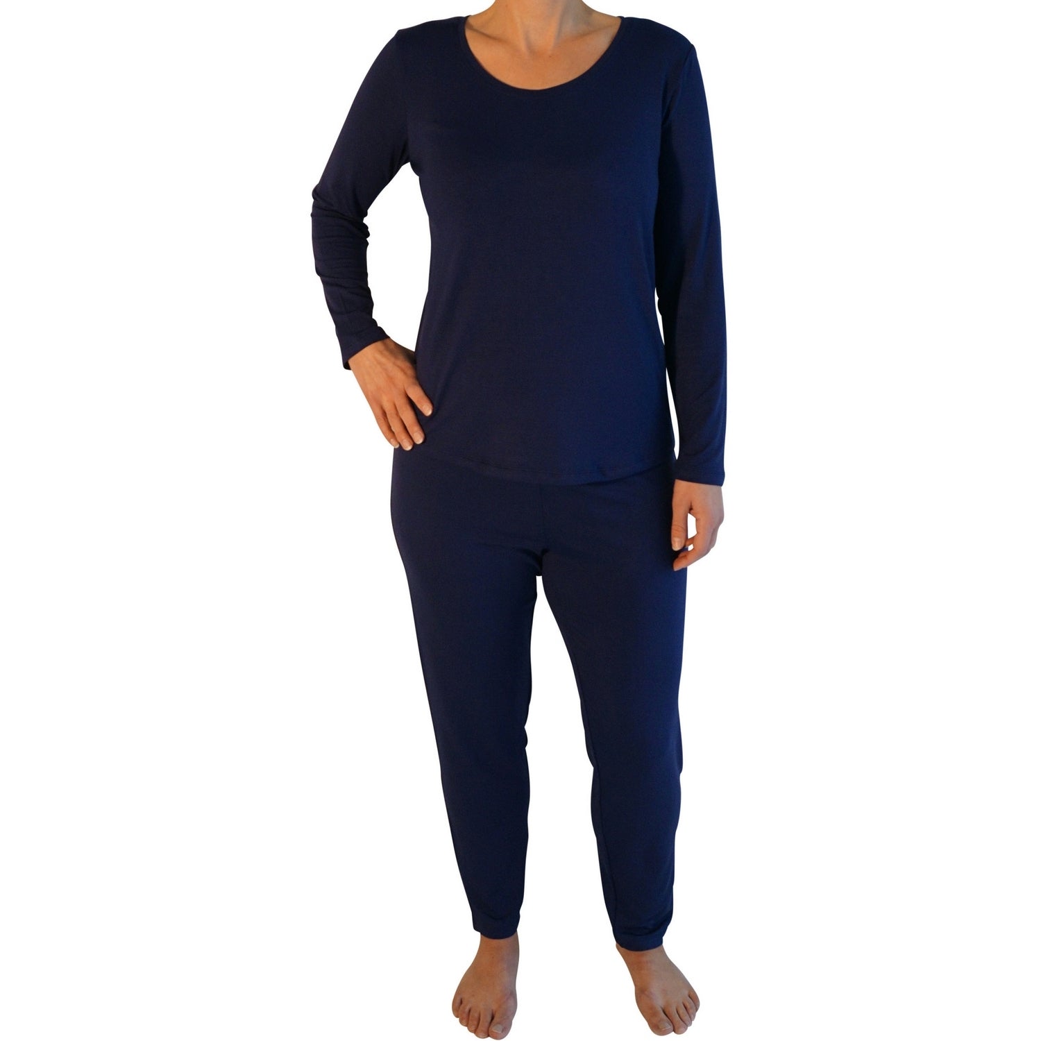 DAME natbluse med lange ærmer - Mørkeblå