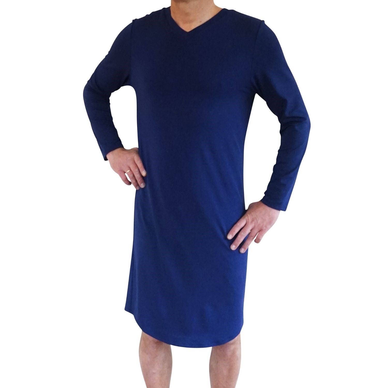 Herre lang natbluse med langt ærme - Mørkeblå
