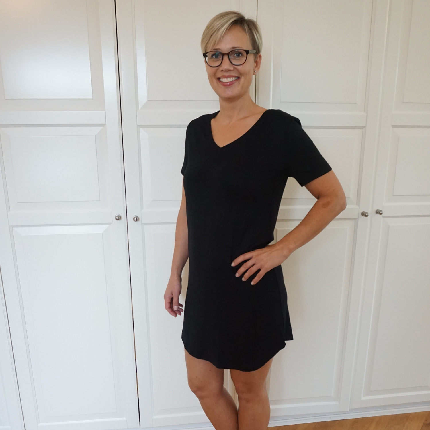 Dame natkjole kort ærme - Sort