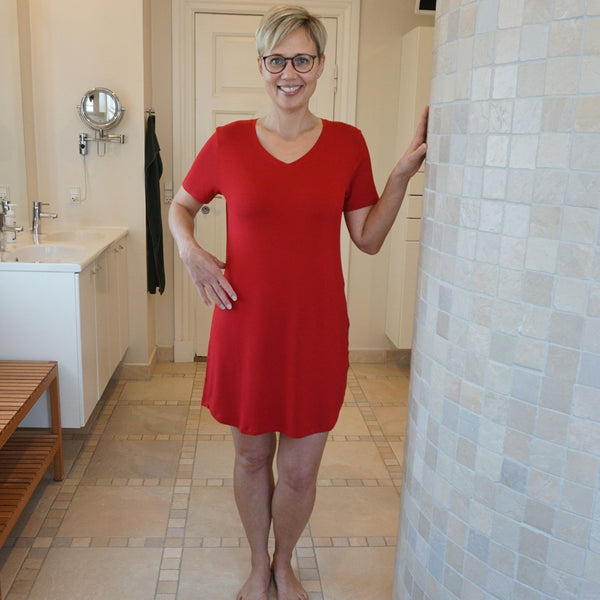 Dame natkjole kort ærme - Rød