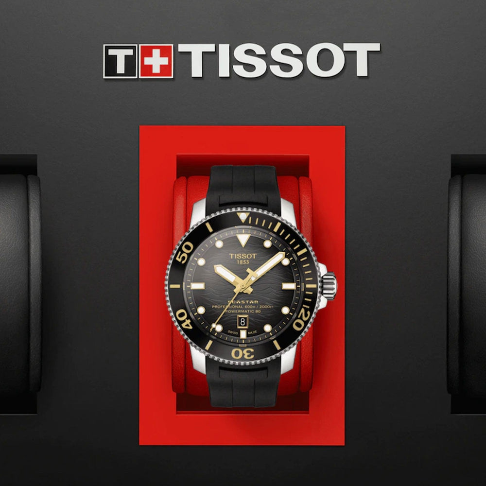 Tissot Seastar 2000 Professional Powermatic 80 sort gummirem ur T120.607.17.441.01
