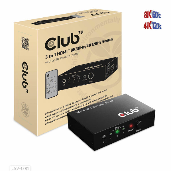 Club3D CSV-1381 HDMI Switch 3 Porte