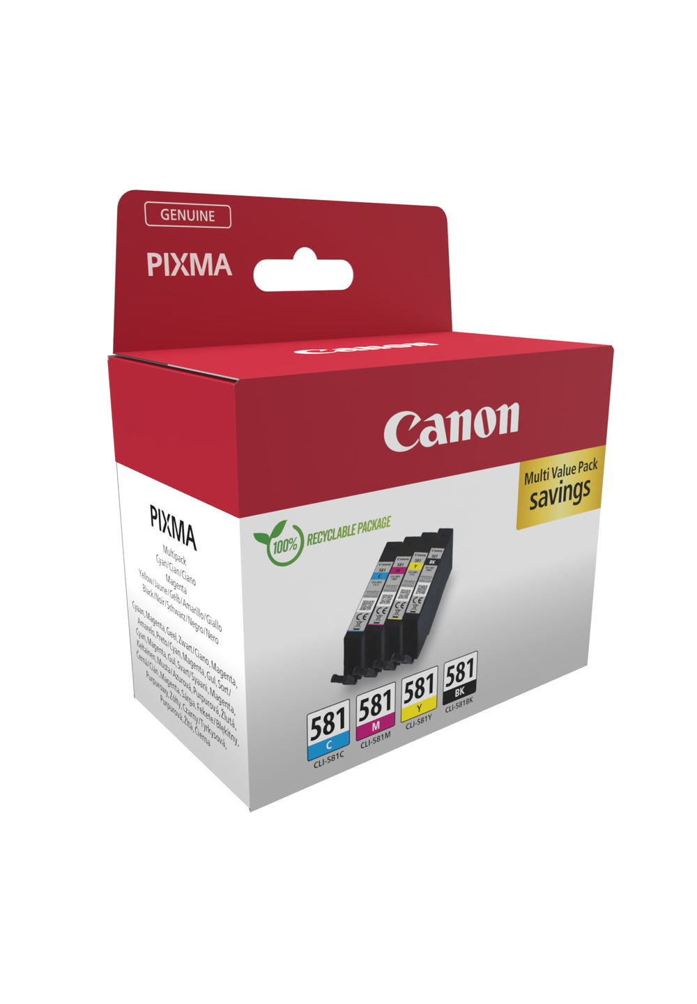 Canon CLI 581 BK/C/M/Y Multi Pack Sort Gul Cyan Magenta 200 sider (sort), 250 sider (farve) Blækbeholder