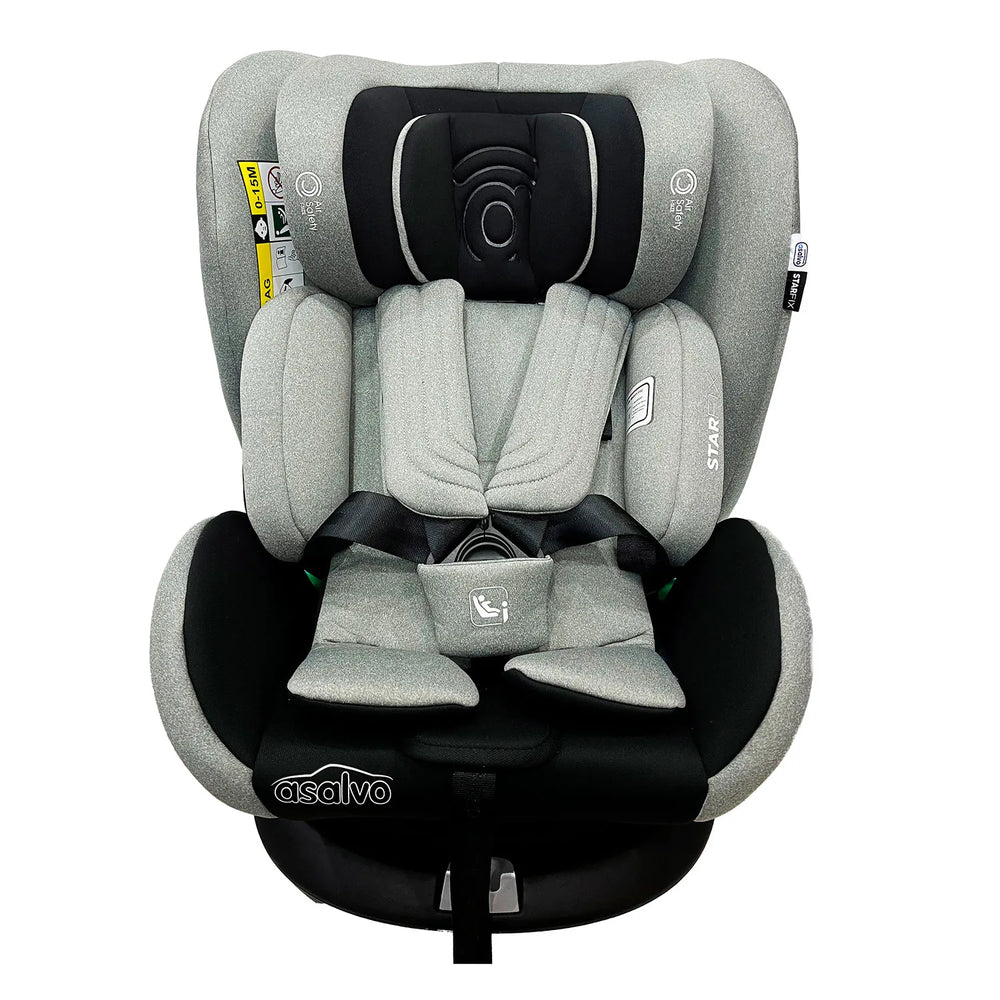 Autostol 0–36 kg, 360° roterbar, Isofix, i-Size Star Fix, Grå — Asalvo