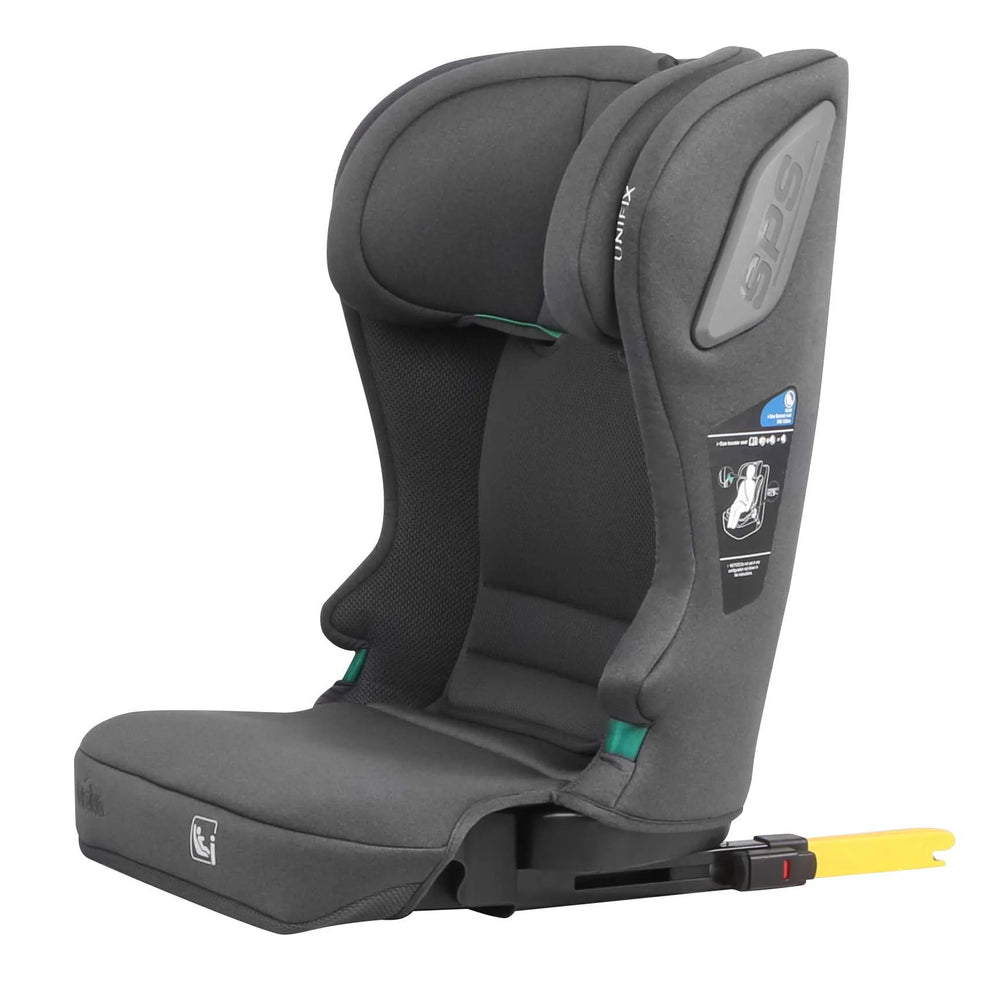 Autostol I‑Size 100–150 cm Unifix ISOFIX, justerbar nakkestøtte, grå — Asalvo