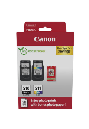 Canon PG-510/CL-511 Photo Paper Value Pack Sort Farve (cyan, magenta, gul) Blækpatron/papirsæt