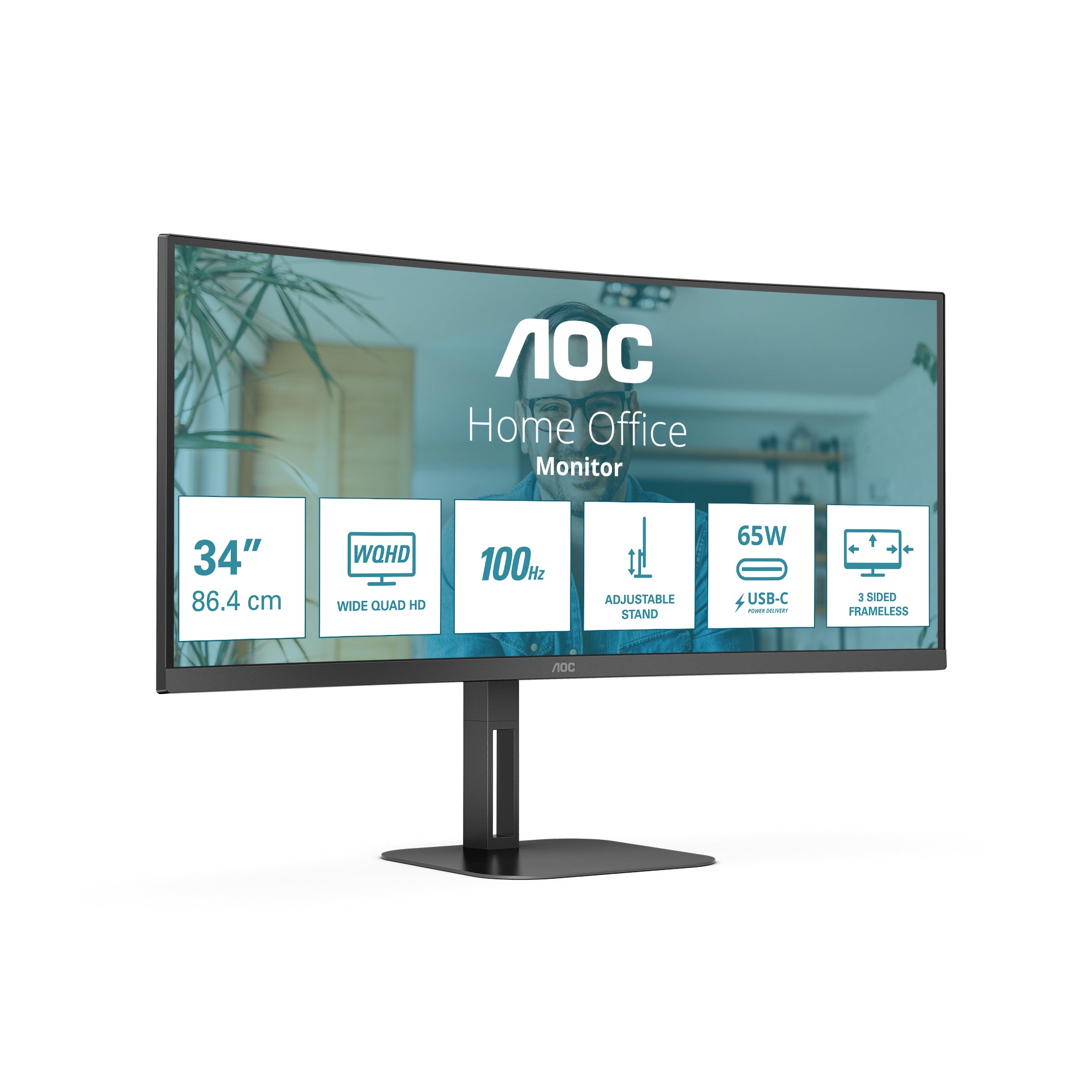 AOC Value-line CU34V5C/BK 34 3440 x 1440 (UltraWide) HDMI DisplayPort USB-C 100Hz Dockingskærm