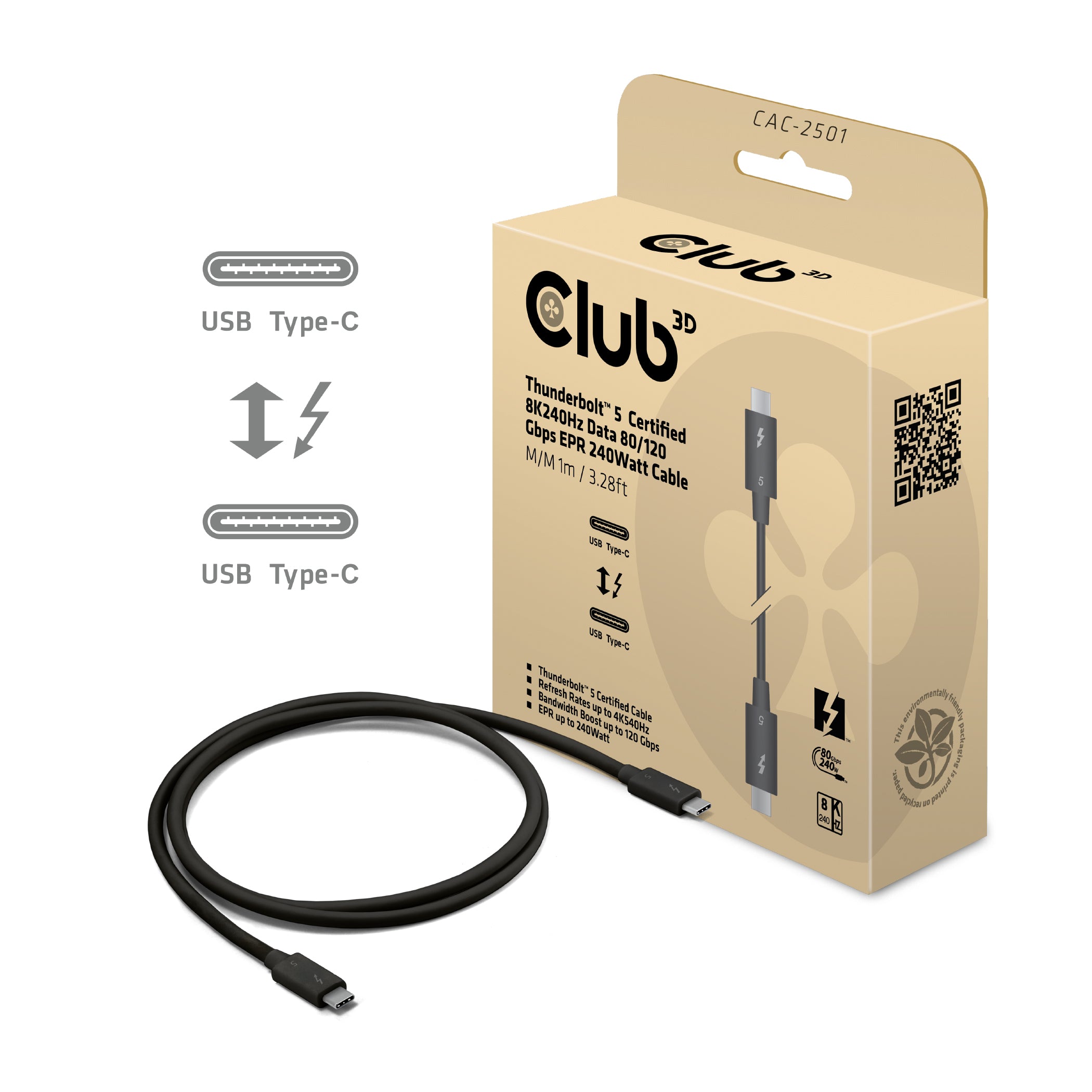 Club 3D CAC-2501 Thunderbolt 5 1m Sort