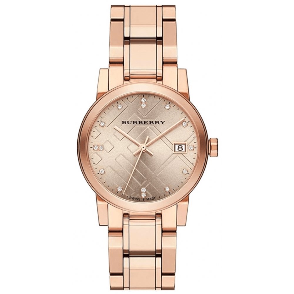 Burberry dameur Diamond Check Stamped roseguld PVD-belægning Bu9126