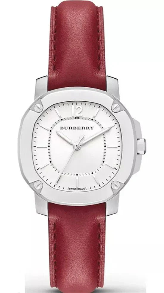 Burberry Brit The Britain hvid skive rød læder rem ur For Women BBY1705