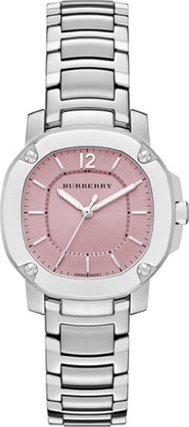 Burberry The Britain lyserød skive sølv stål rem ur For Women BBY1704