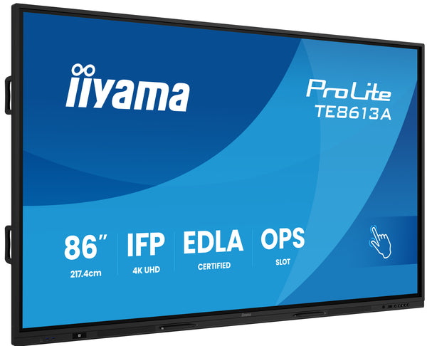 iiyama TE8613A-B1AG skilte display Interaktivt fladpanel 2,17 m (85.6) Wi-Fi 450 cd/m² 4K Ultra HD Sort Berøringsskærm Indbygget processer Android 18/7