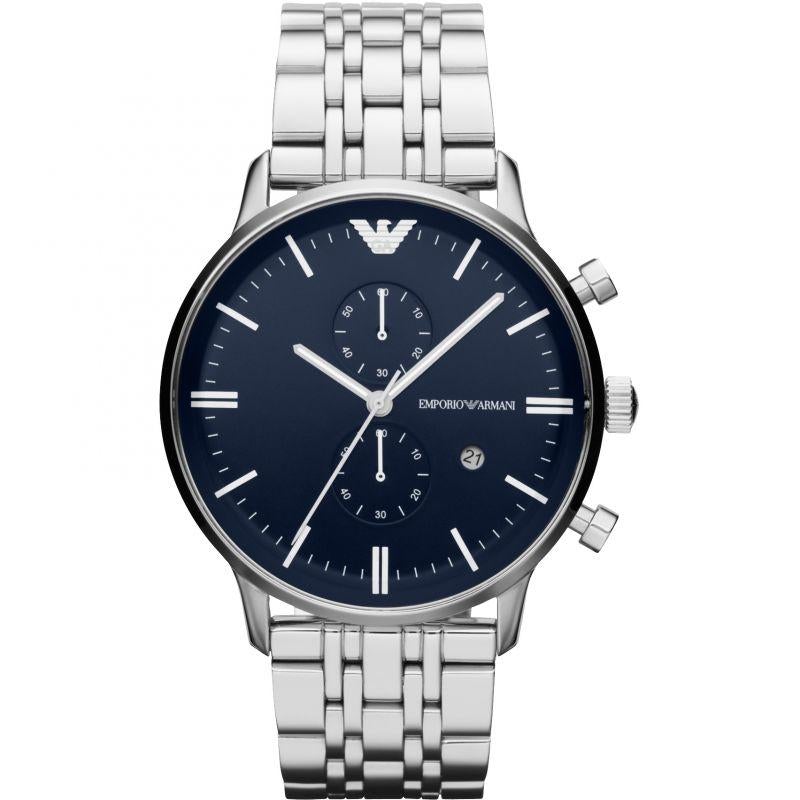 Emporio Armani Ar80013 Men S blå skive sølv ur