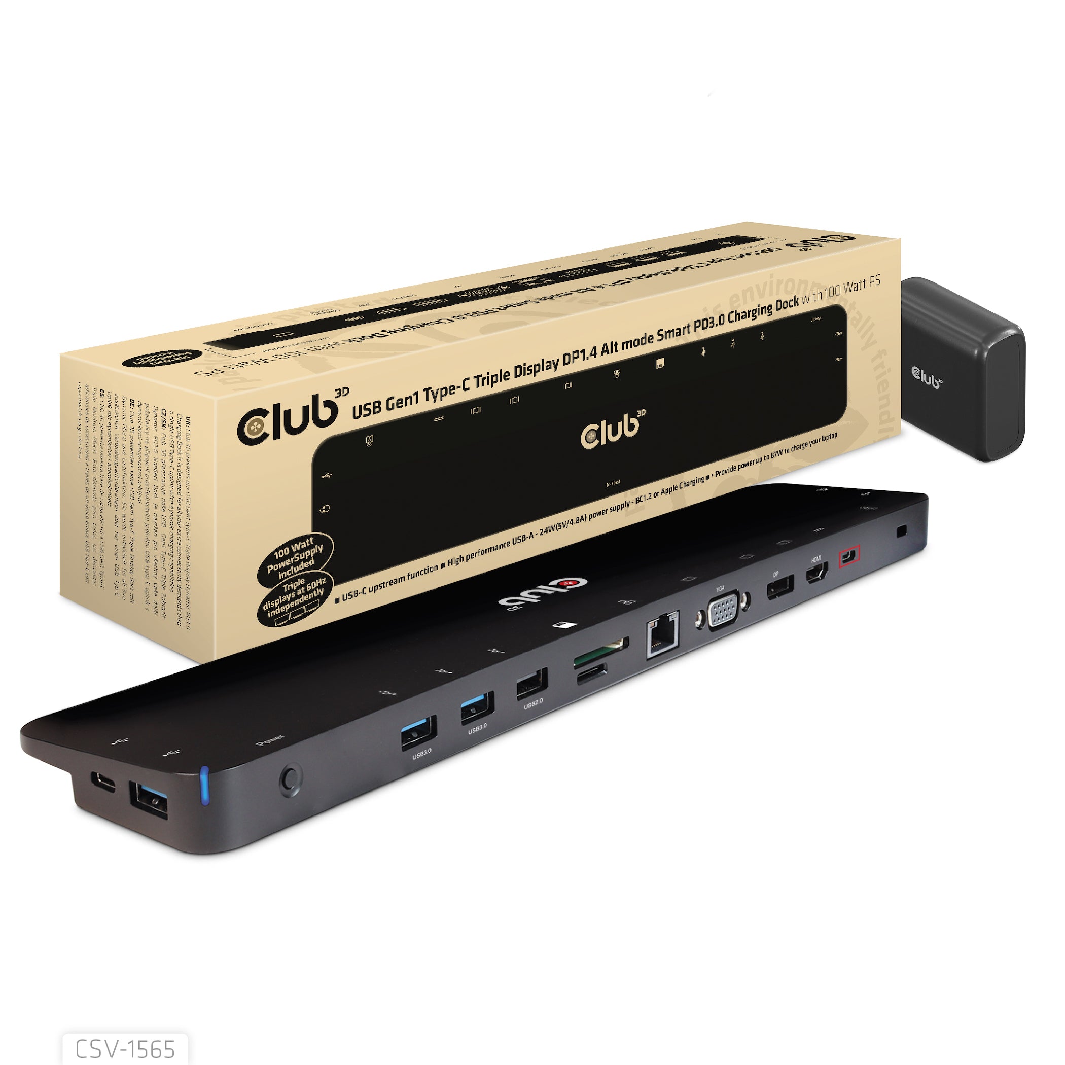 Club 3D CSV-1565 USB-C Dockingstation 100W Sort