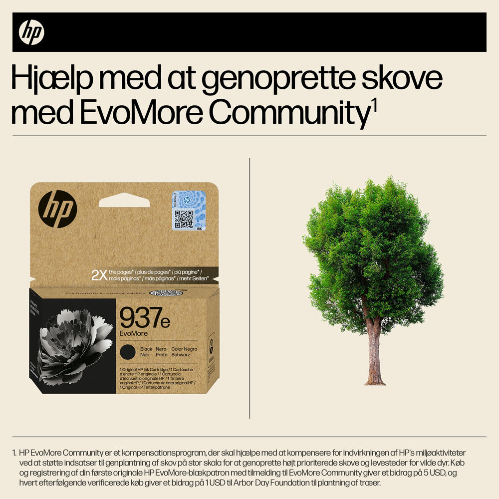 HP 937e EvoMore Sort 2500 sider Blæk