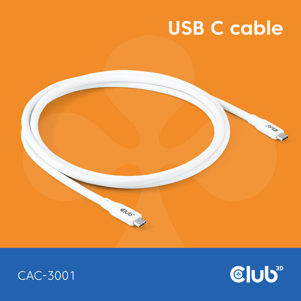 Club 3D USB4 USB Type-C kabel 2m Hvid
