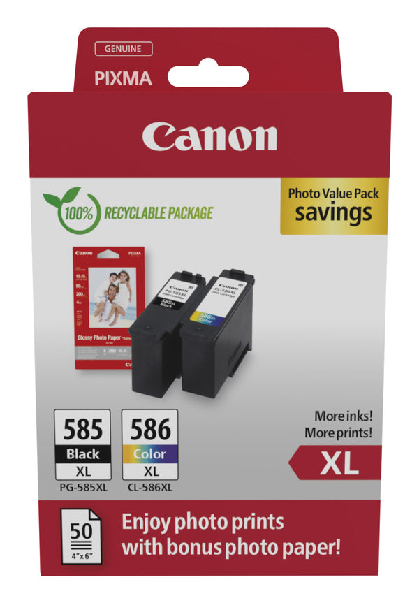 Canon PG 585XL/CL-586XL Photo Value Pack Sort Farve (cyan, magenta, gul) Blækpatron/papirsæt