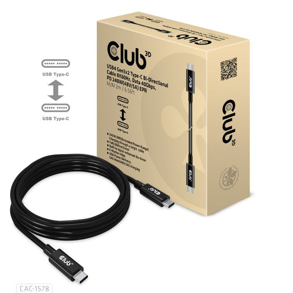Club 3D CAC-1578 USB4 Gen3x2 USB-C kabel 2m Sort