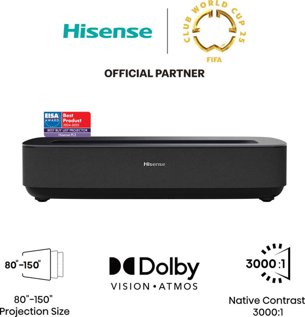 Hisense Laser TV PL2 Ultrakort projektor med kort projiceringsafstand 2700 ANSI lumens DLP UHD 4K (3840x2160) 3D Sort