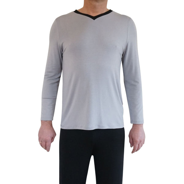 Herre natbluse med langt ærme - Grå