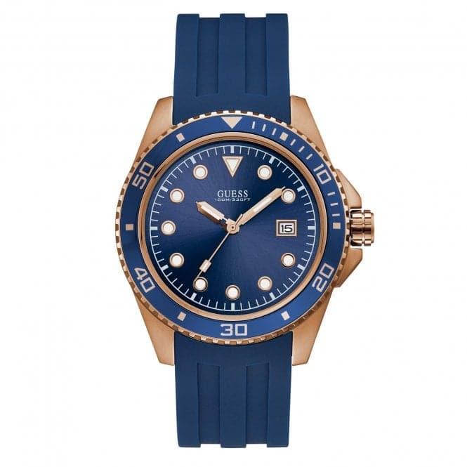 Guess Watches Guess Gents roseguld ur blå Trim skive rem W1109g3
