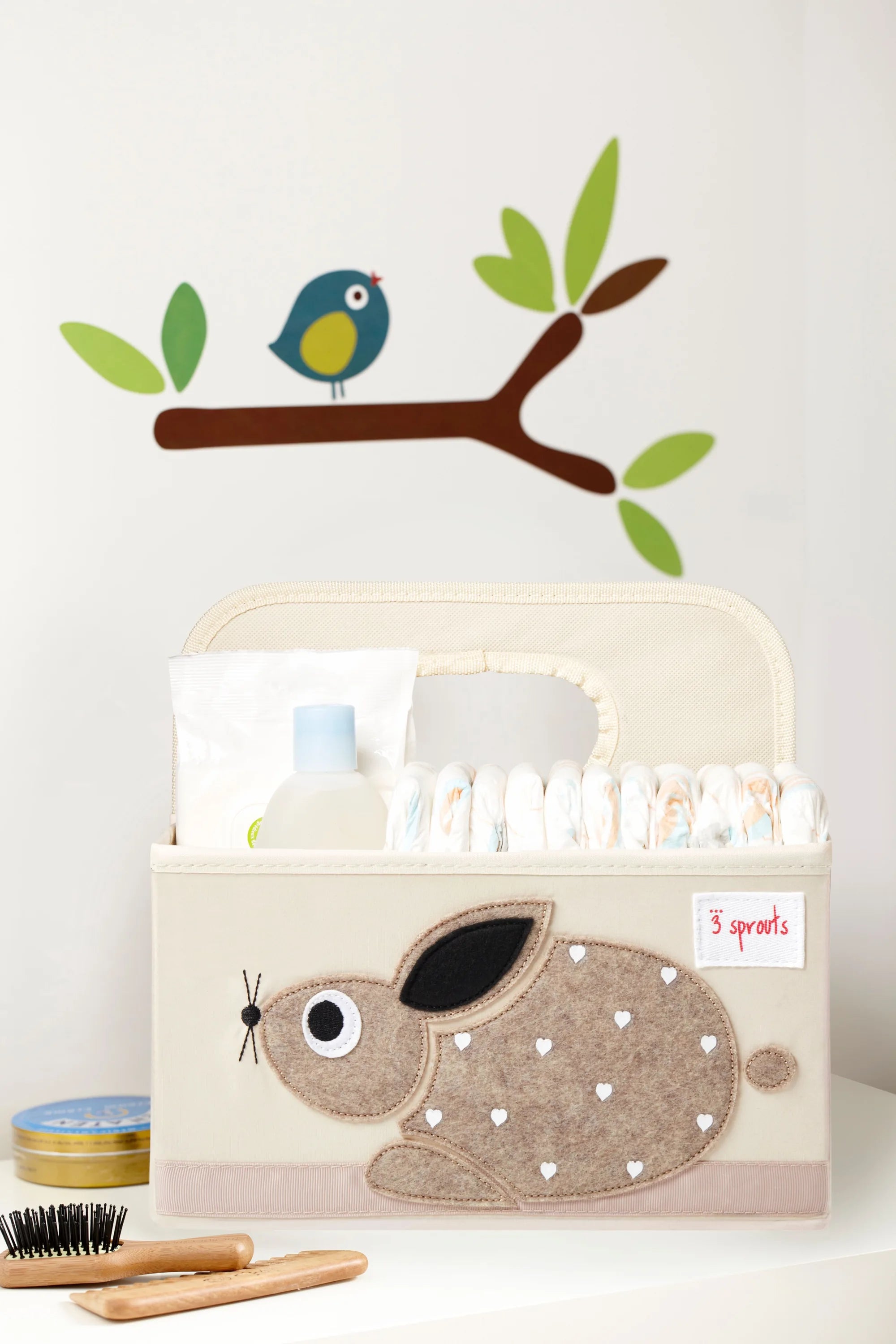 Opbevaringskurv Med Hank Til Bleer – Kanin – 3 Sprouts