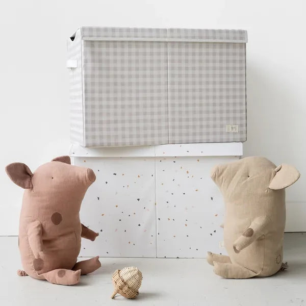 Opbevaringskasse Med Låg – Gingham beige – 3 Sprouts