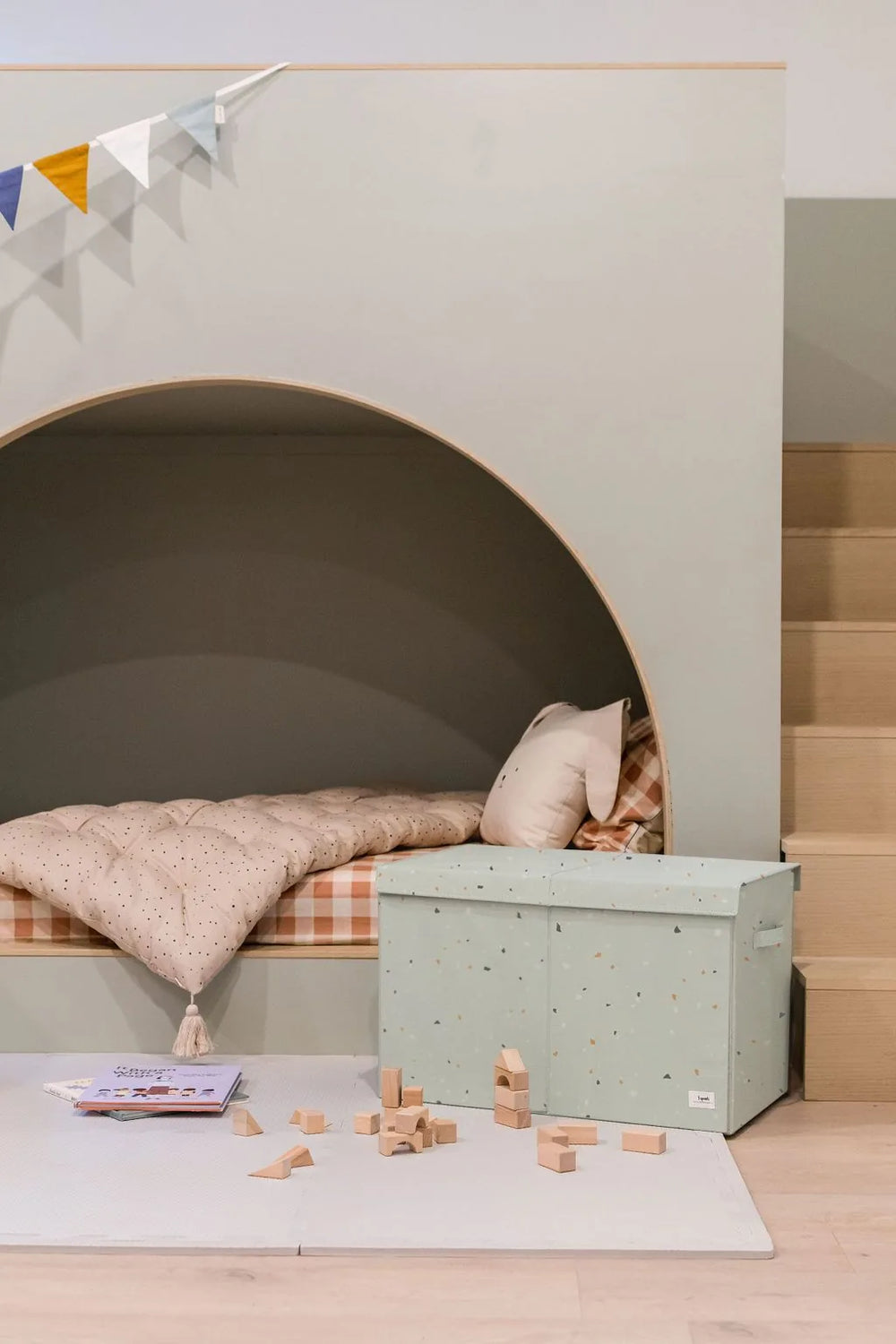 Opbevaringskasse Med Låg – Terrazzo, Grøn – 3 Sprouts
