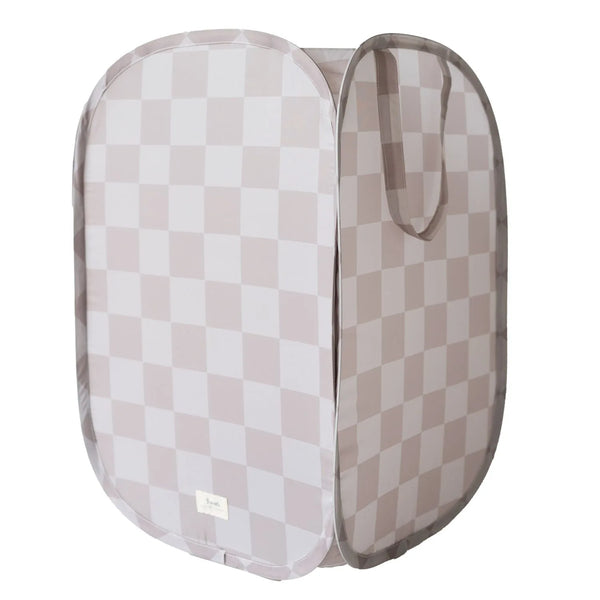 3 Sprouts Pop-up vasketøjskurv, Checkerboard beige