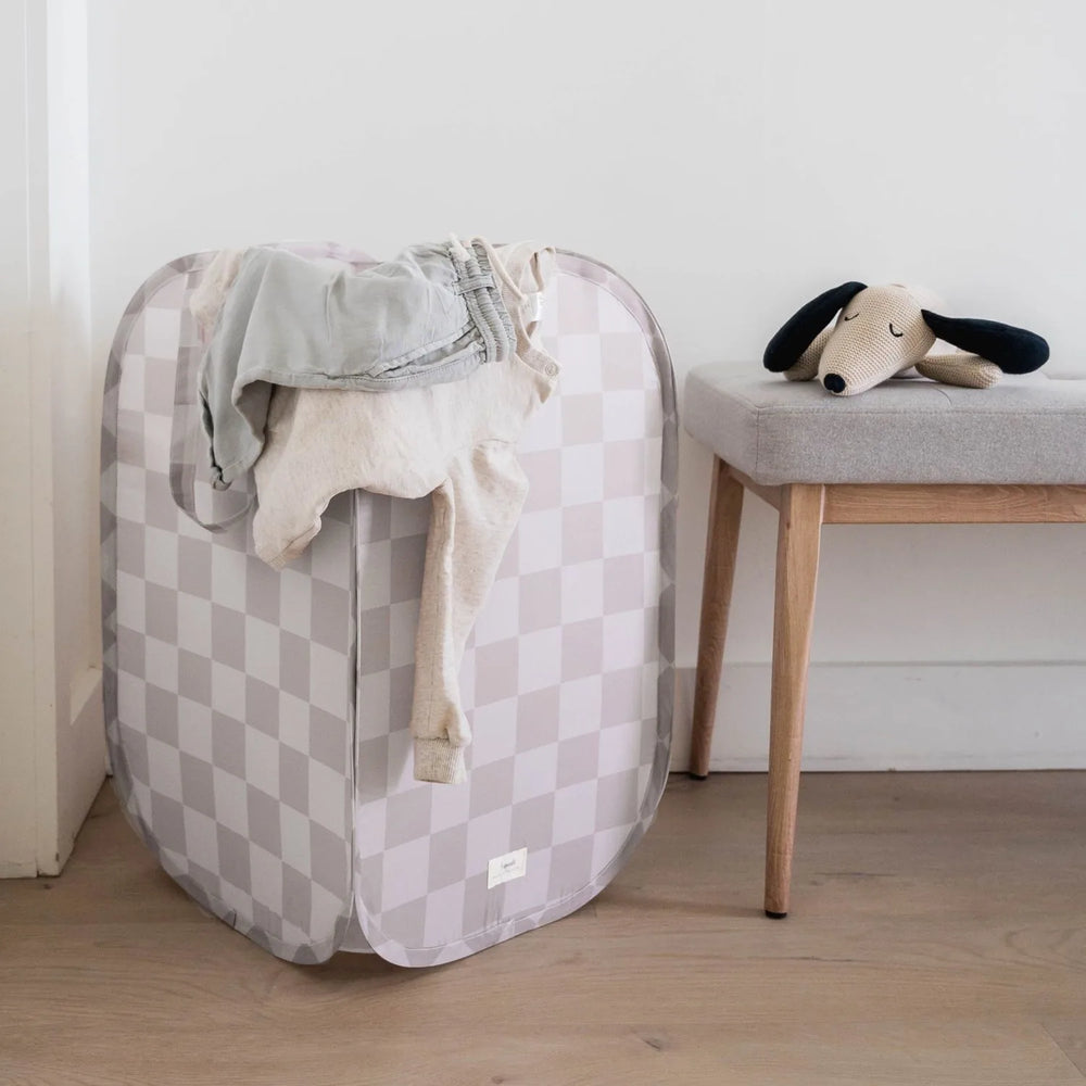 3 Sprouts Pop-up vasketøjskurv, Checkerboard beige