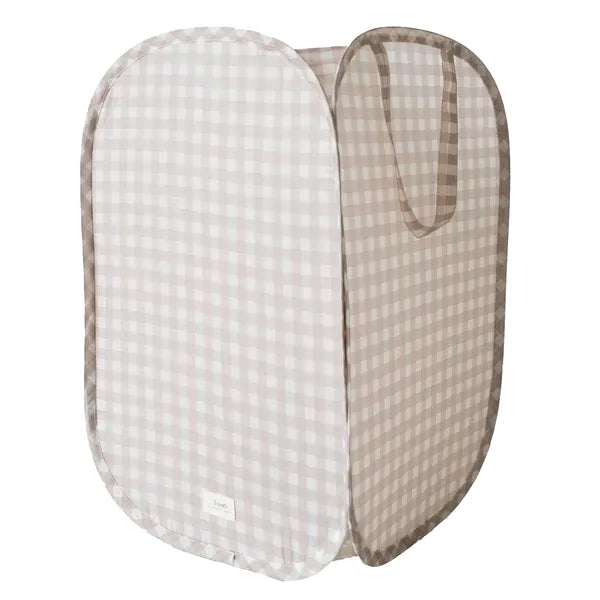 3 Sprouts Pop-up vasketøjskurv, Gingham beige