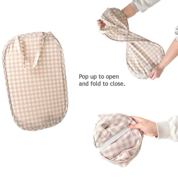 3 Sprouts Pop-up vasketøjskurv, Gingham beige