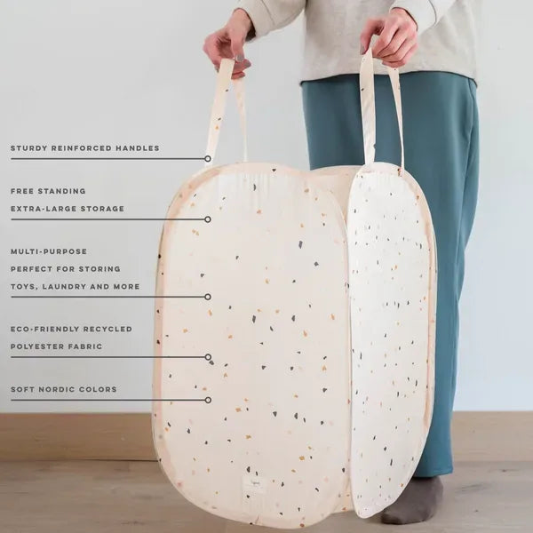 3 Sprouts Pop-up vasketøjskurv, Terrazzo beige