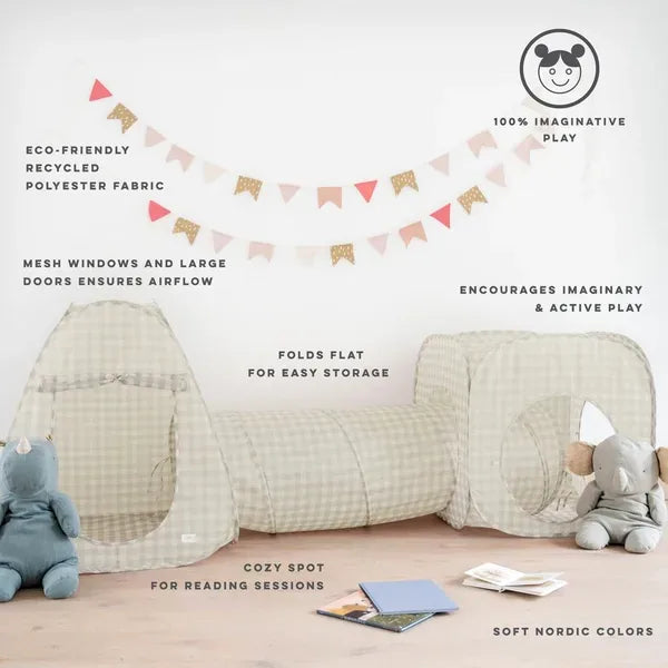 3 Sprouts Telt- og tunnel Sæt, Gingham beige