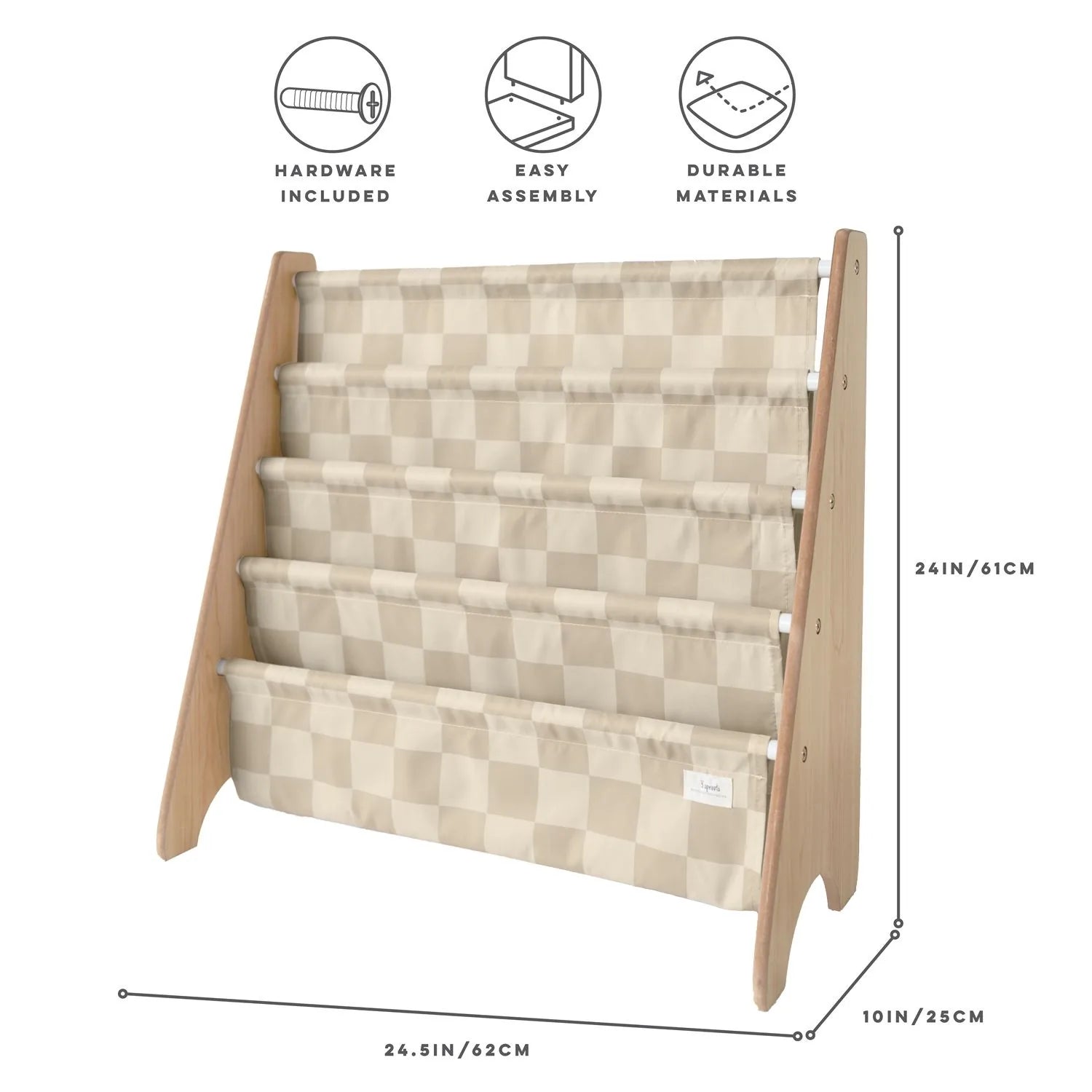 Bogreol Træ – Checkerboard beige – 3 Sprouts