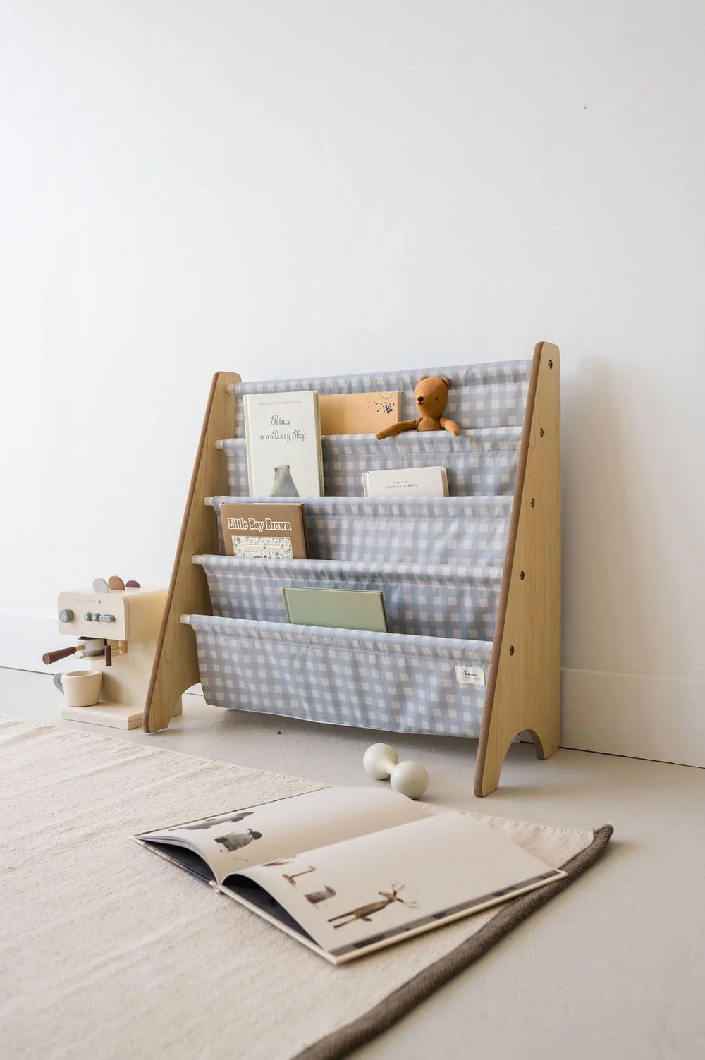 Bogreol Træ – Gingham blå – 3 Sprouts