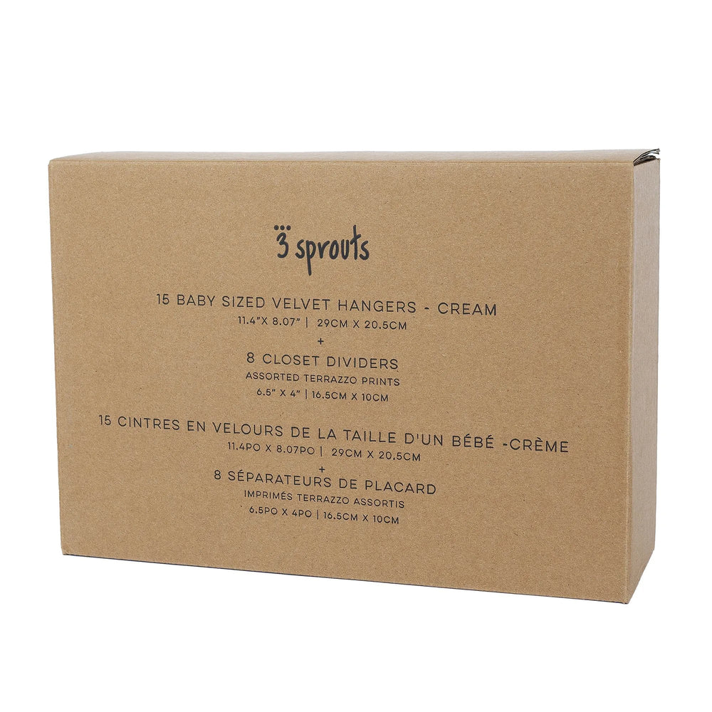 Velourbøjle (15 stk.) og Skabsdeler (8 stk.), Creme – 3 Sprouts