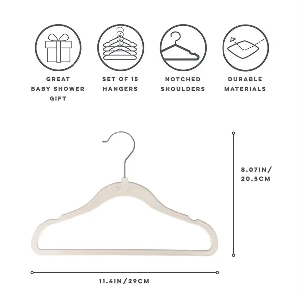 Velourbøjle (15 stk.) og Skabsdeler (8 stk.), Creme neutral – 3 Sprouts