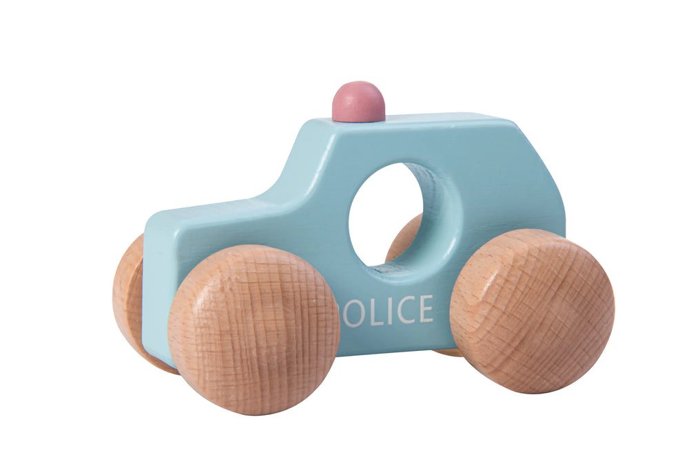 Politibil Træ – Blå – Kinder and Kids