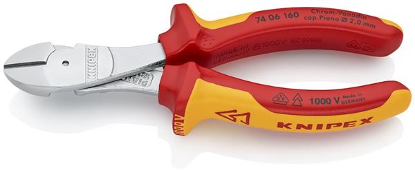 Knipex 7406 kraft sidebidetang forkromet VDE 1000 Volt, 160mm