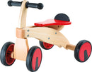 Løbecykel 4-hjulet i træ rød med gummihjul og håndtag, siddehøjde 20 cm – small foot