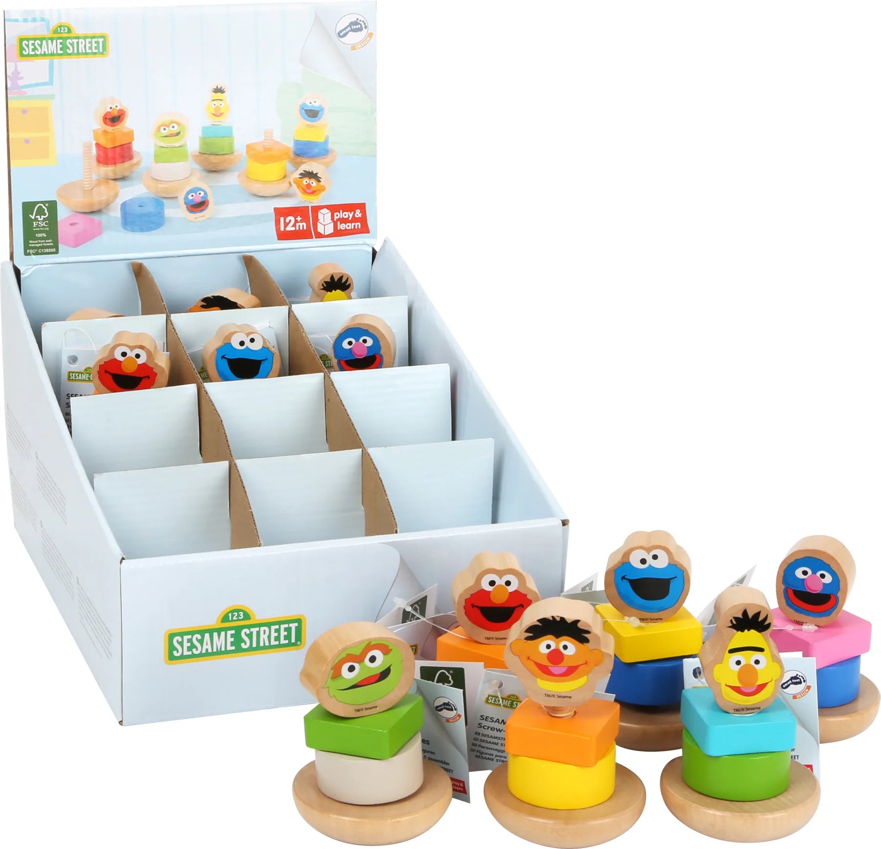 Small Foot Display Skrue Figurer (12 Stk) Træ – SESAME STREET – Leg - Øvrigt legetøj - Displays