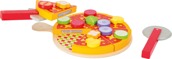 Pizzasæt i træ med 21 dele: pizza m/velcro, fad, pizzahjul og kniv – til børn fra 3 år, EN71 overholder – small foot