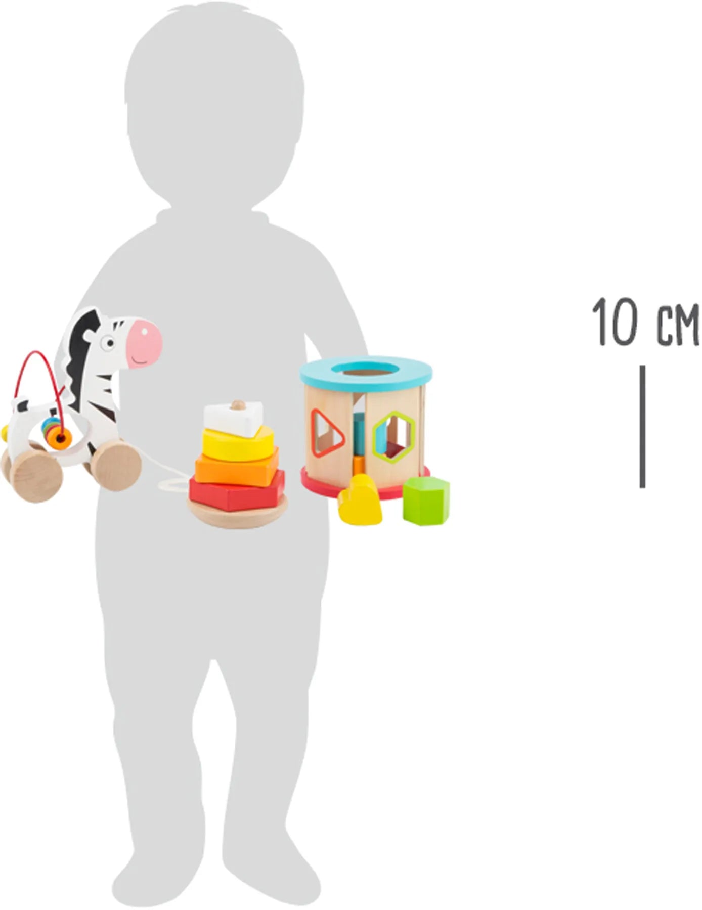 Motoriklegetøj sæt 12 dele i træ – stabletårn, puttekasse, trækdyr, 12m+ – small foot