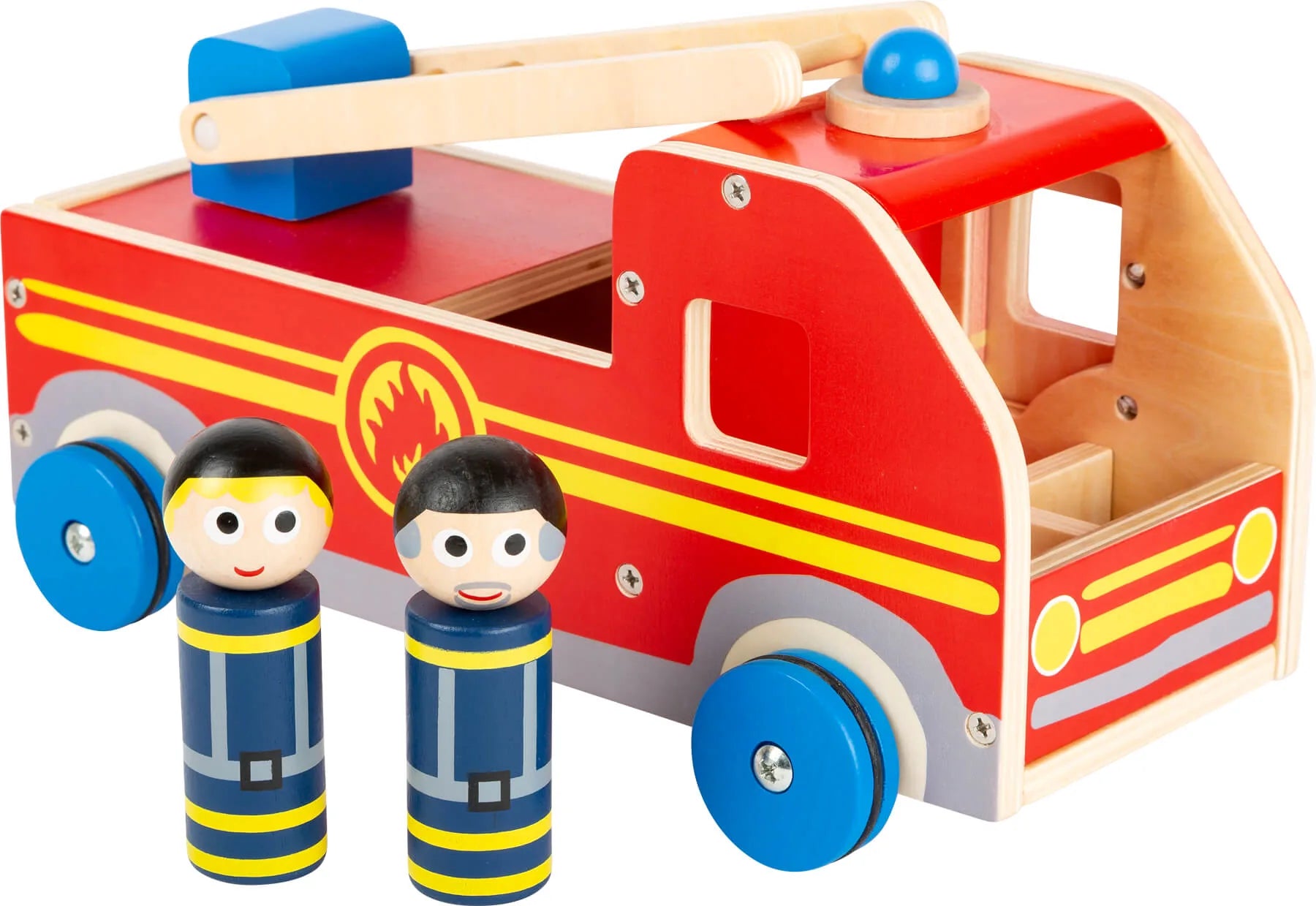 Brandbil med to figurer og stige, træ, 30x15x15 cm — small foot