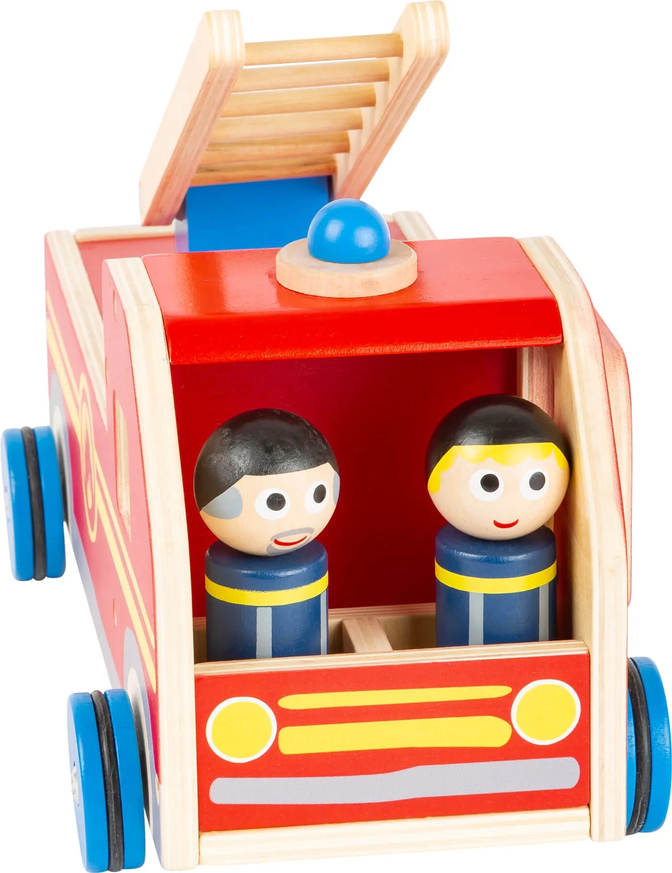 Brandbil med to figurer og stige, træ, 30x15x15 cm — small foot