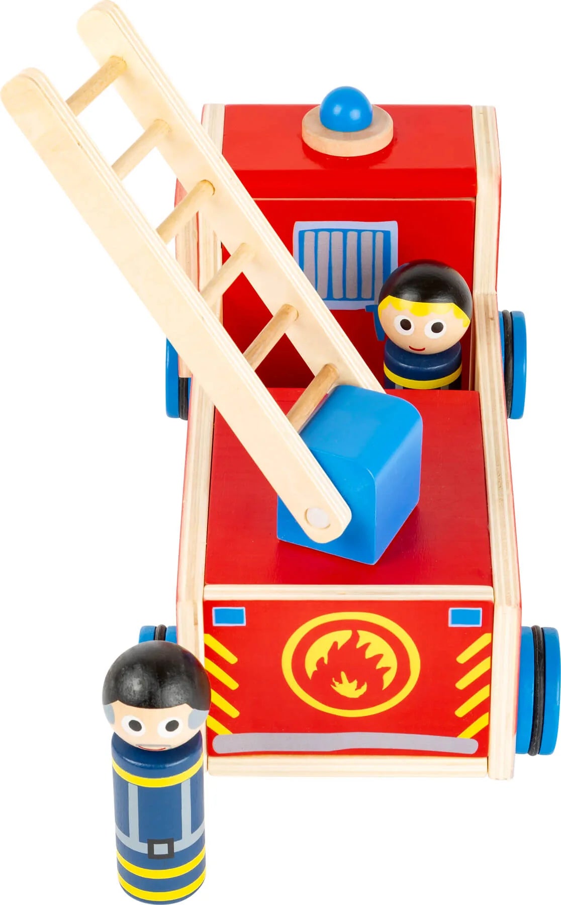 Brandbil med to figurer og stige, træ, 30x15x15 cm — small foot