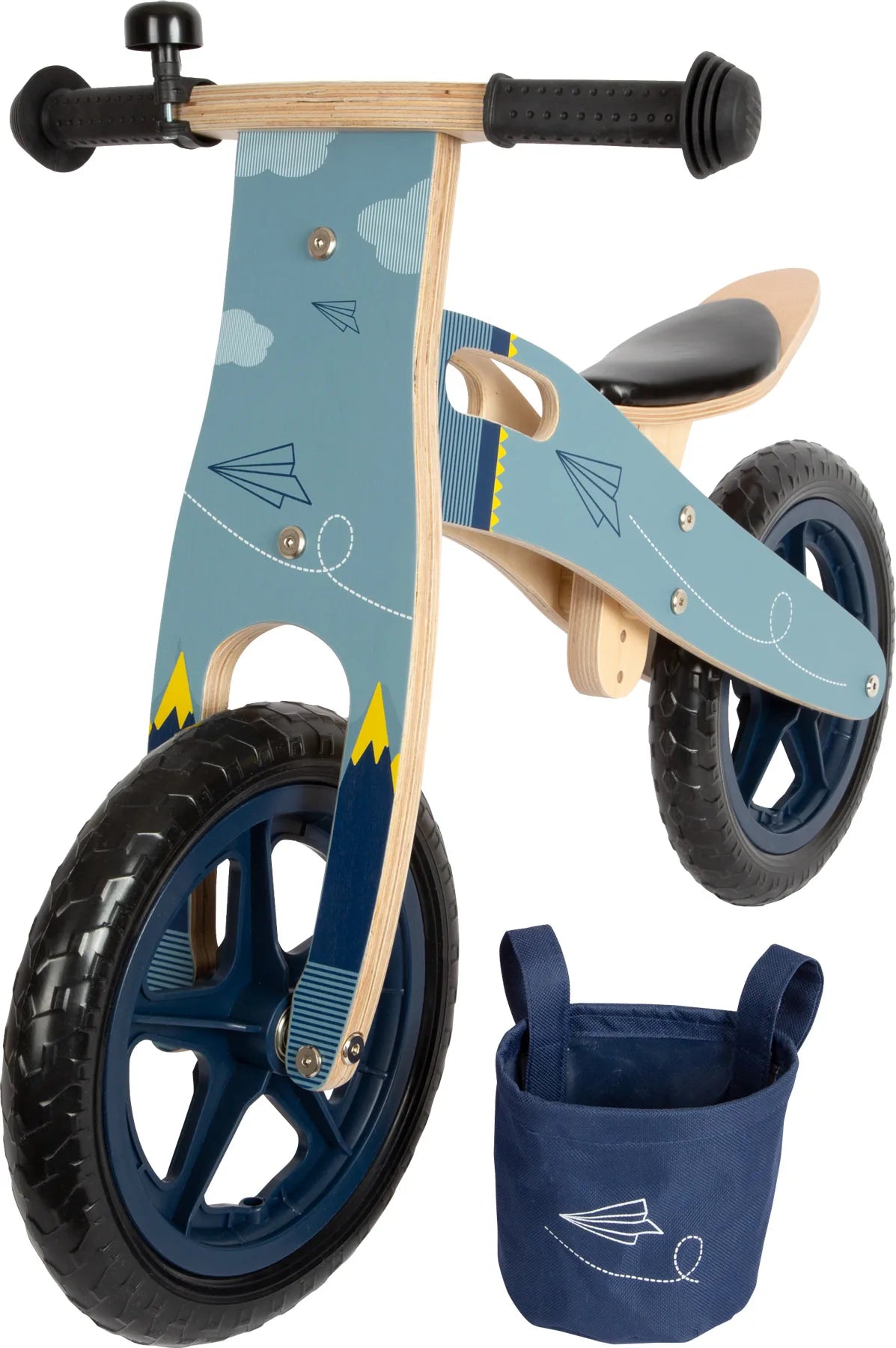 Løbecykel Træ – Papirflyver, Blå – small foot