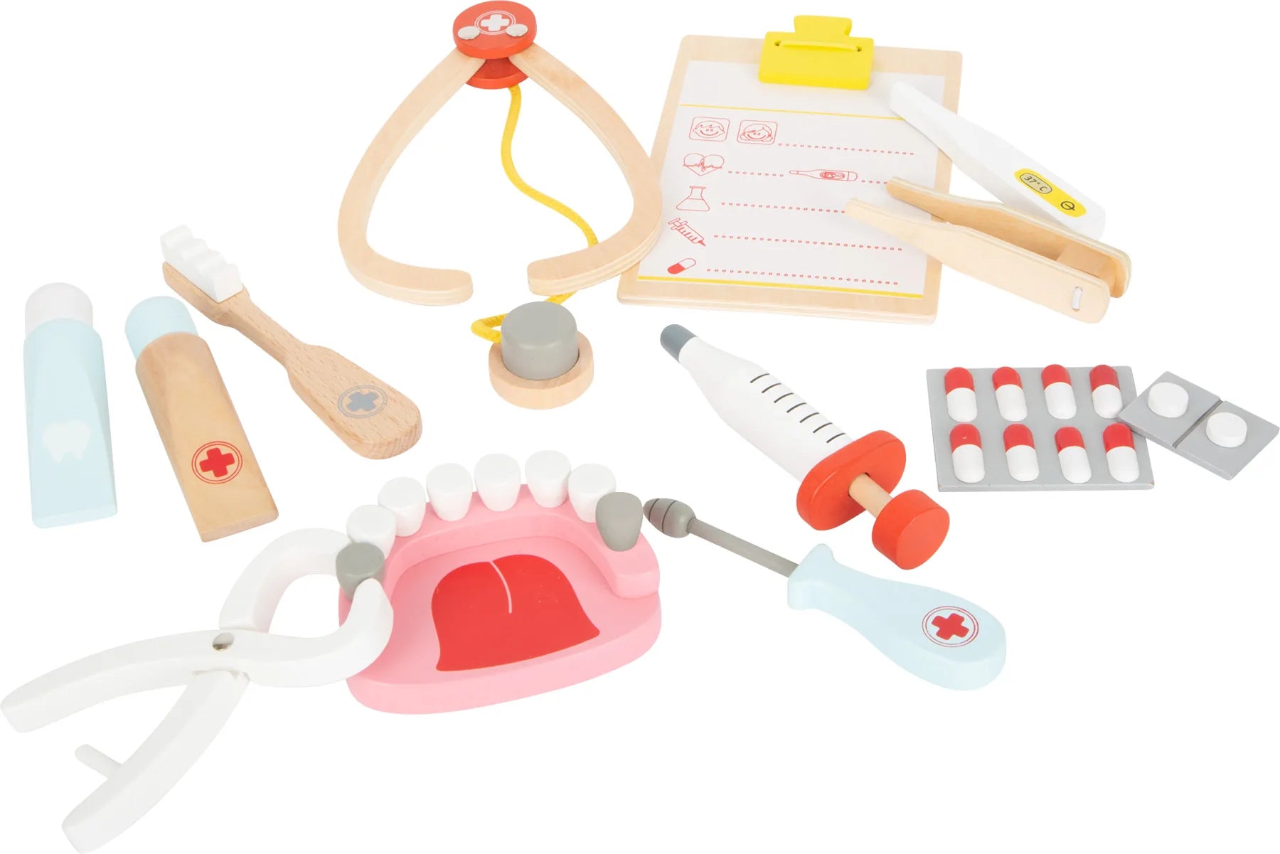 Lægekuffert & Tandlægesæt 2-i-1 i træ med instrumenter til rollespil – small foot